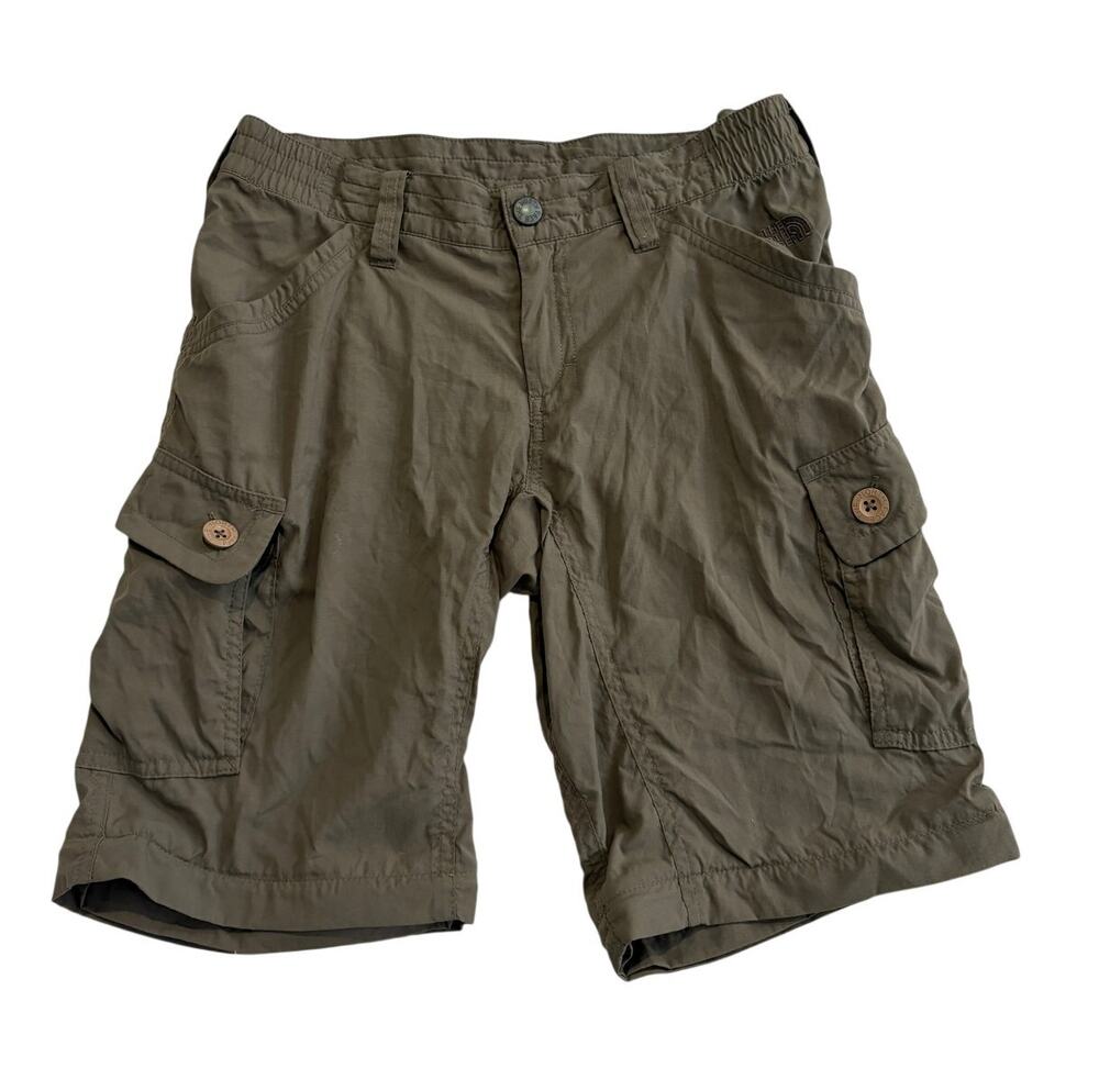 The North Face Womens Hiking Cargo Shorts Size 2 Olive Green Camping Outdoor